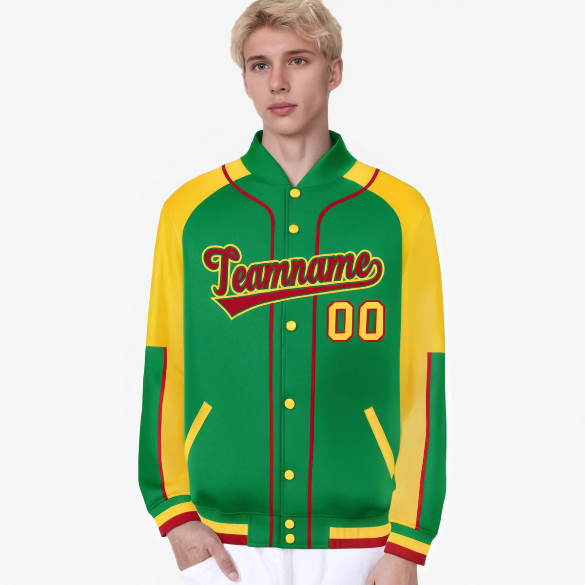 Custom Kelly Green Gold-Kelly Green Varsity Full-Snap Color Block Letterman Jacket