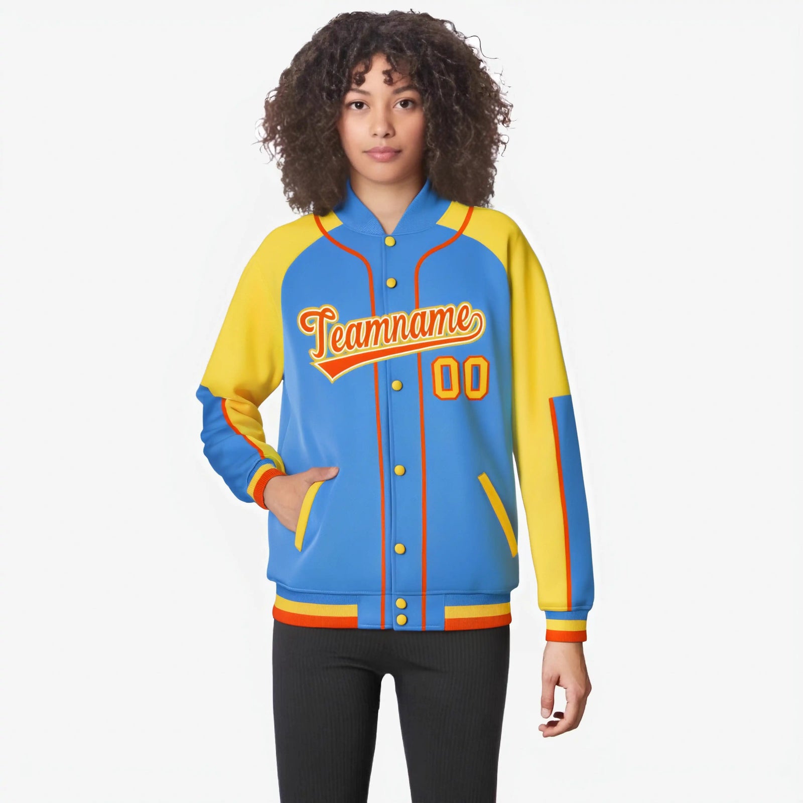 Custom Powder Blue Gold-Powder Blue Varsity Full-Snap Color Block Letterman Jacket
