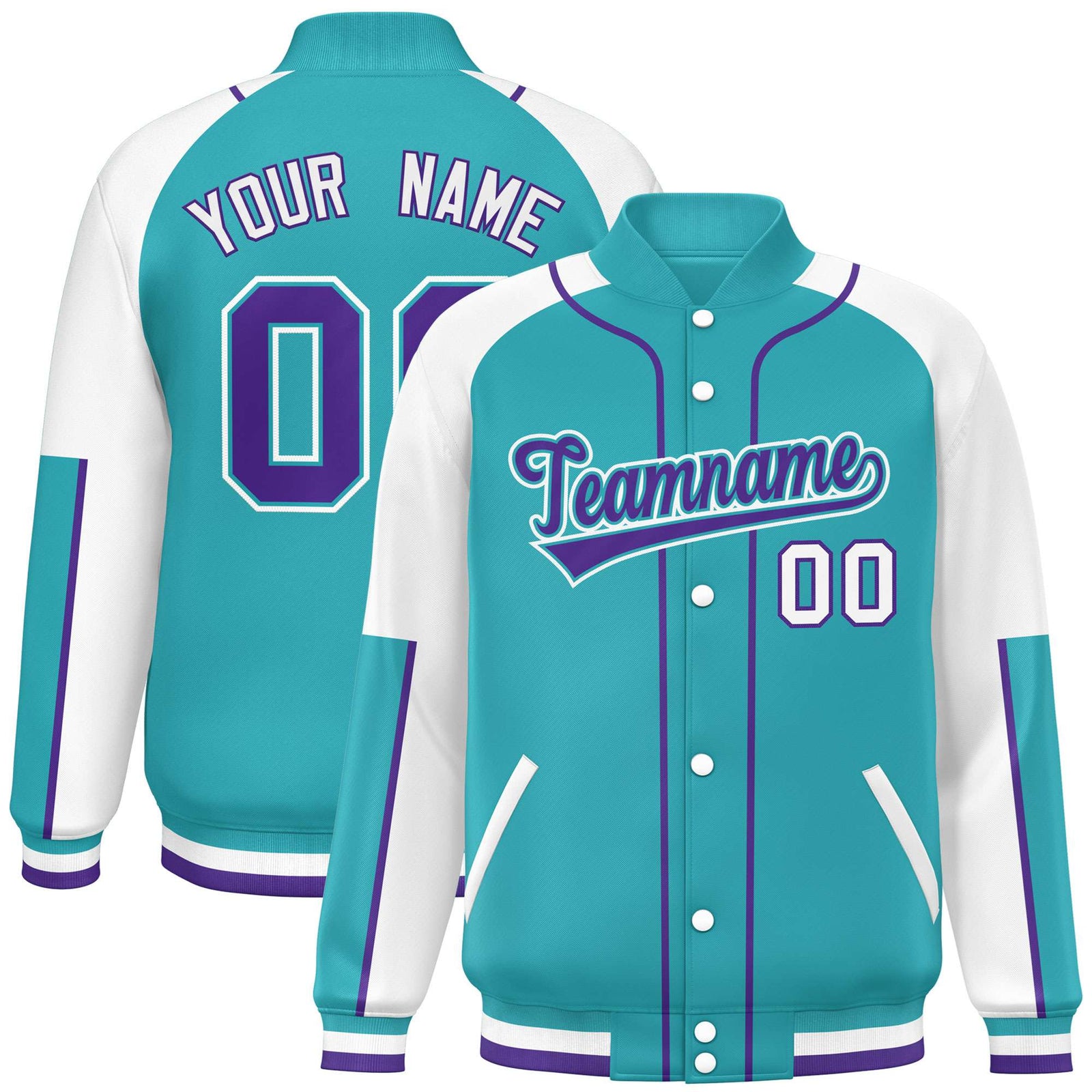 Custom Aqua White-Aqua Varsity Full-Snap Color Block Letterman Jacket