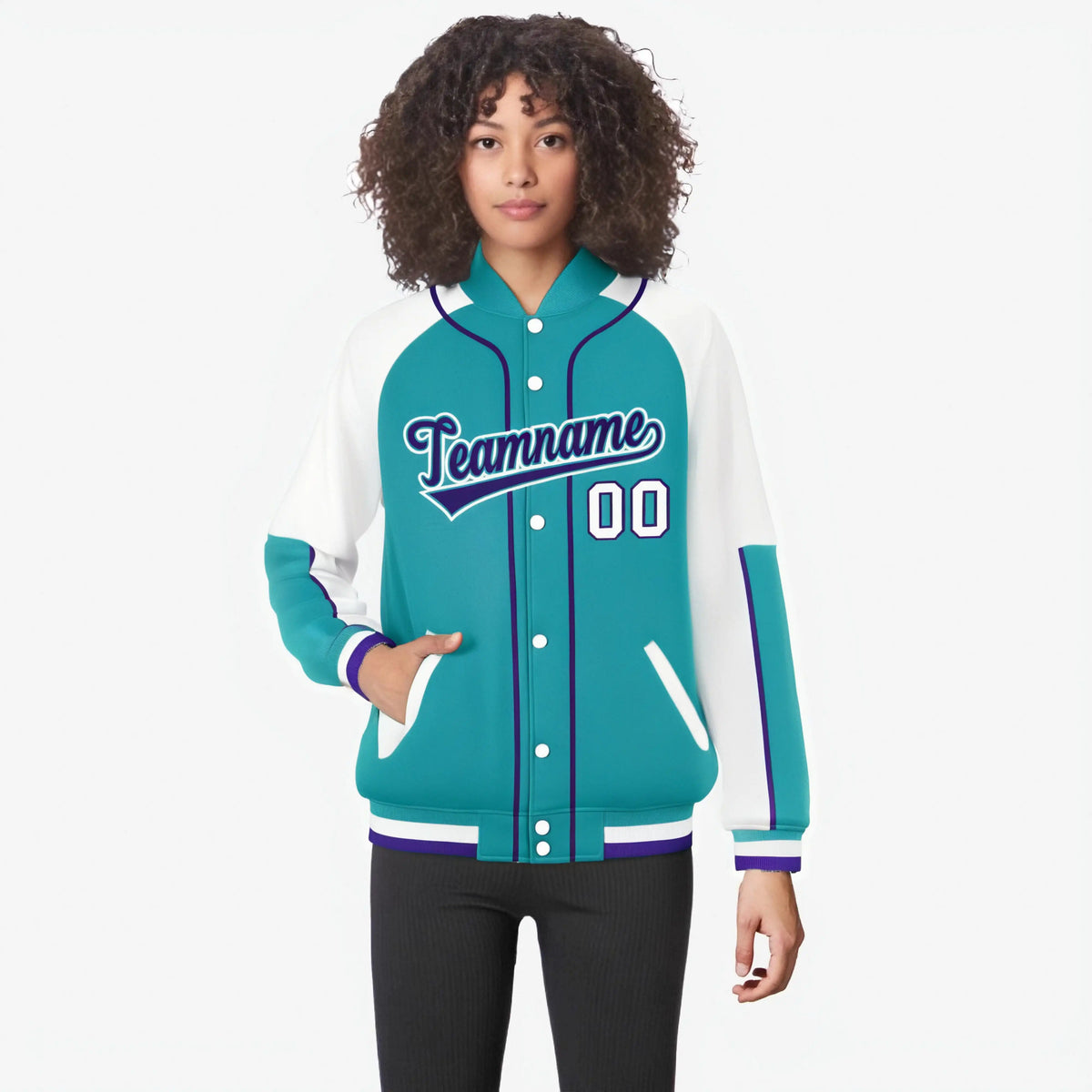 Custom Aqua White-Aqua Varsity Full-Snap Color Block Letterman Jacket