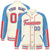 Custom Cream Light Blue-Light Red Varsity Full-Snap Color Block Letterman Jacket