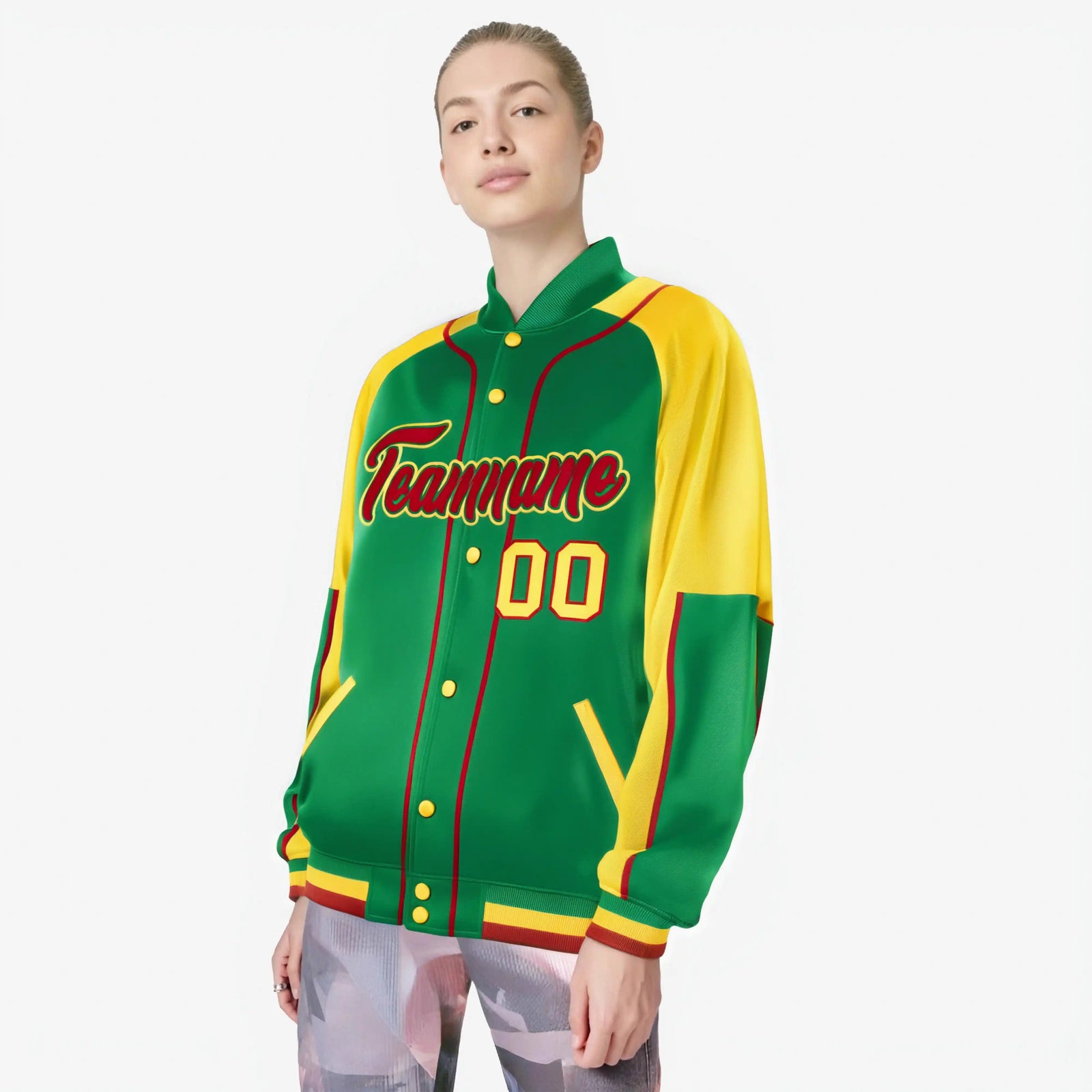 Custom Kelly Green Gold-Kelly Green Varsity Full-Snap Color Block Letterman Jacket