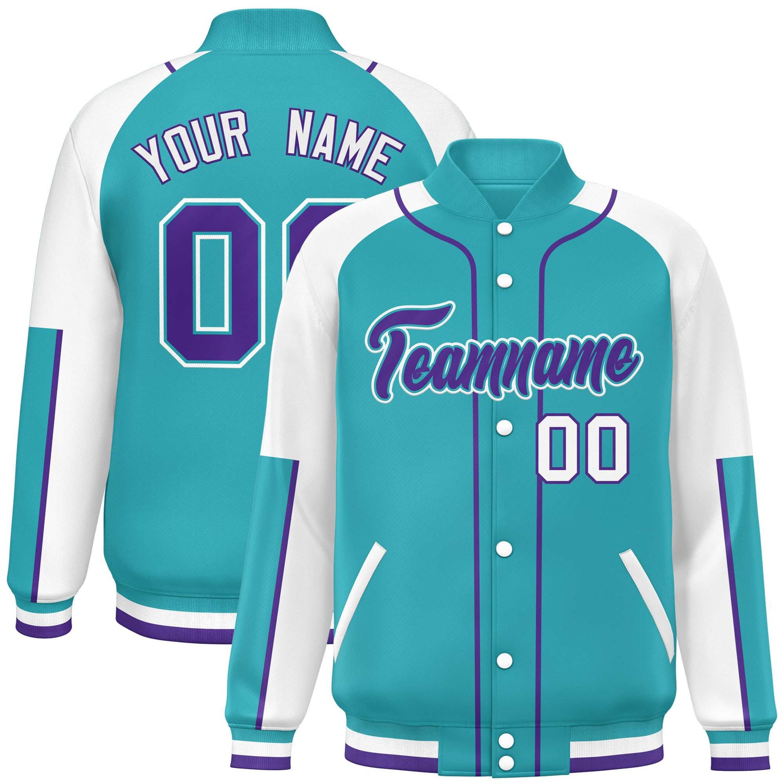 Custom Aqua White-Aqua Varsity Full-Snap Color Block Letterman Jacket