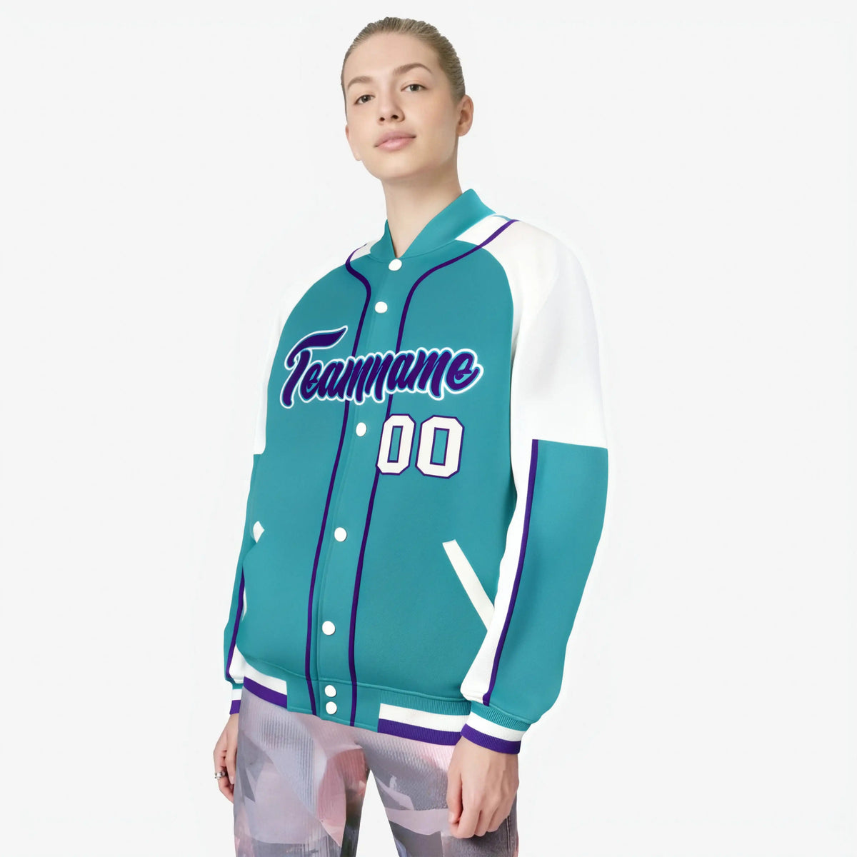 Custom Aqua White-Aqua Varsity Full-Snap Color Block Letterman Jacket