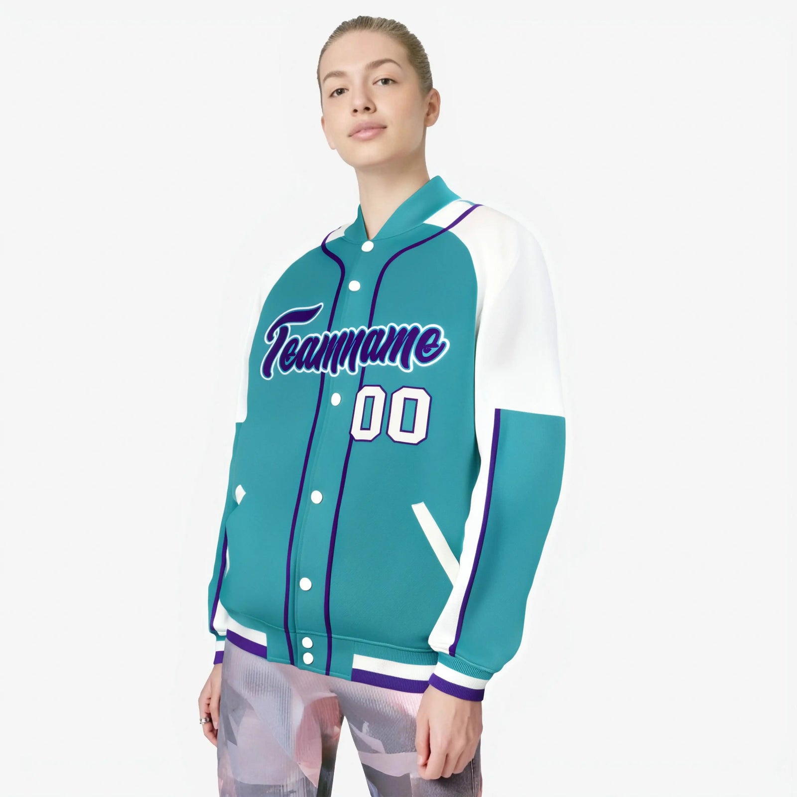Custom Aqua White-Aqua Varsity Full-Snap Color Block Letterman Jacket