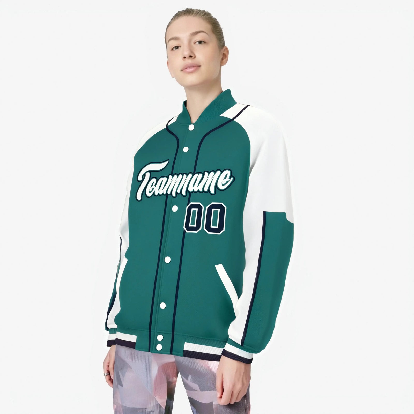 Custom Aqua White-Aqua Varsity Full-Snap Color Block Letterman Jacket