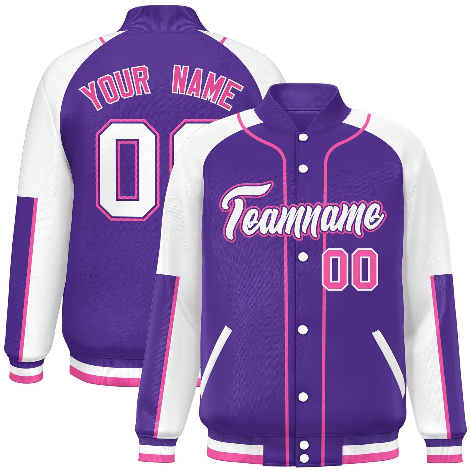 Custom Purple White-Purple Varsity Full-Snap Color Block Letterman Jacket