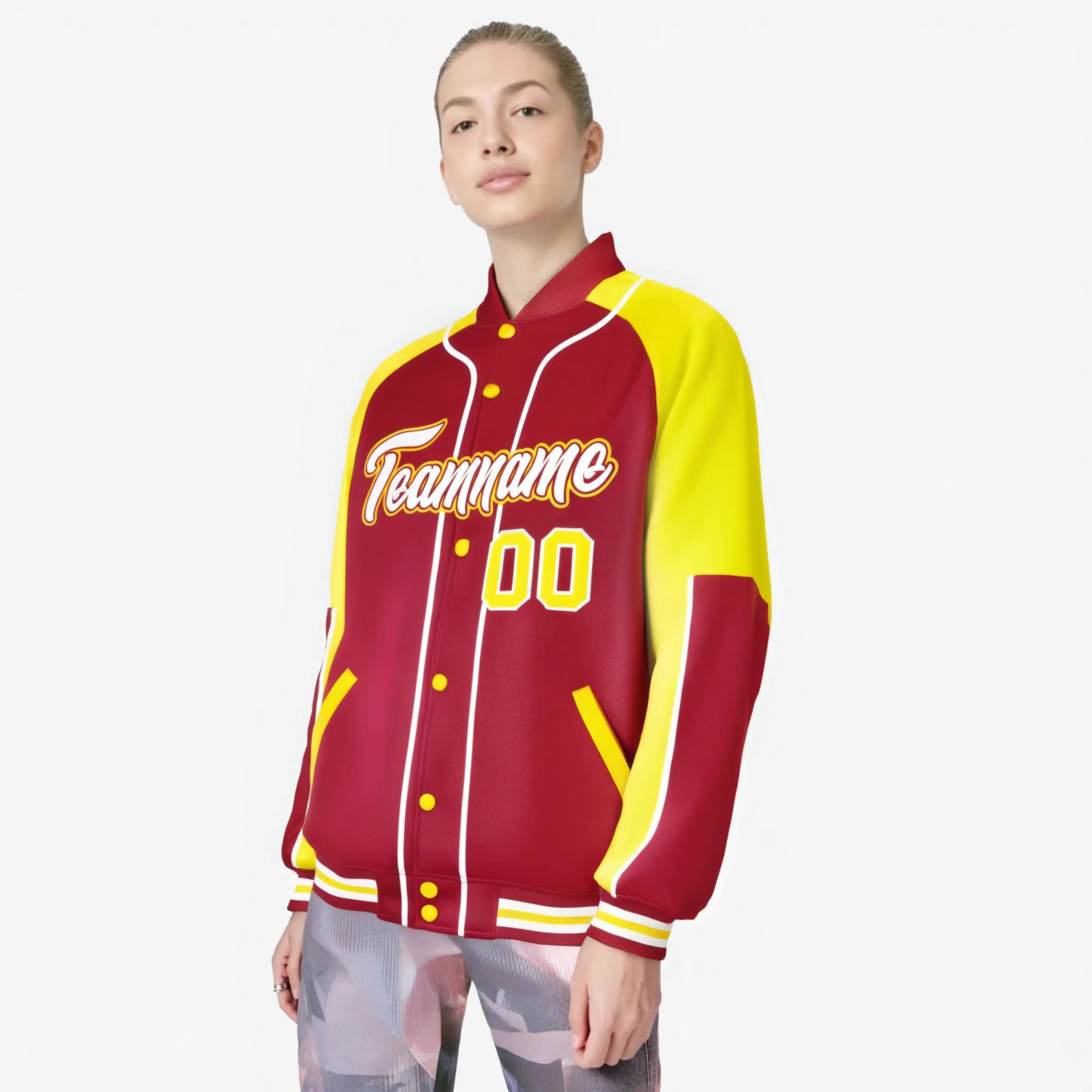 Custom Red Gold-Red Varsity Full-Snap Color Block Letterman Jacket