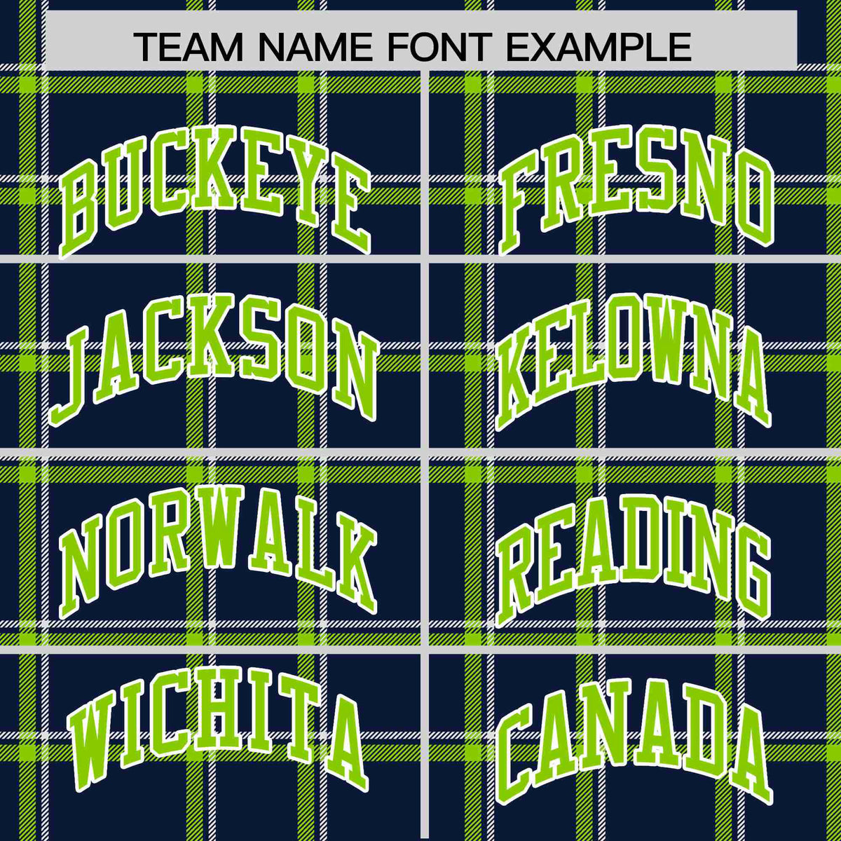 Custom Navy-Kelly Green Varsity Full-Snap Plaid Pattern Letterman Baseball Jacket