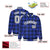 Custom Royal Blue-Black Varsity Full-Snap Plaid Pattern Letterman Baseball Jacket