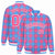 Custom Powder Blue-Pink Varsity Full-Snap Plaid Pattern Letterman Baseball Jacket