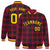 Custom Crimson-Black Varsity Full-Snap Plaid Pattern Letterman Baseball Jacket