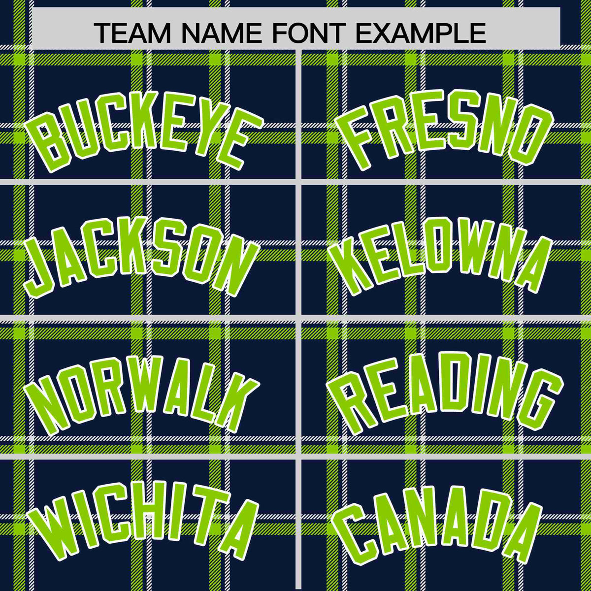 Custom Navy-Kelly Green Varsity Full-Snap Plaid Pattern Letterman Baseball Jacket