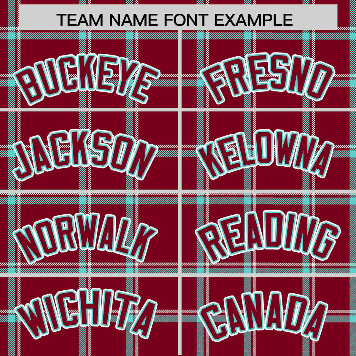 Custom Crimson-Aqua Varsity Full-Snap Plaid Pattern Letterman Baseball Jacket