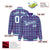 Custom Purple-Aqua Varsity Full-Snap Plaid Pattern Letterman Baseball Jacket