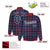 Custom Navy-Red Varsity Full-Snap Plaid Pattern Letterman Baseball Jacket