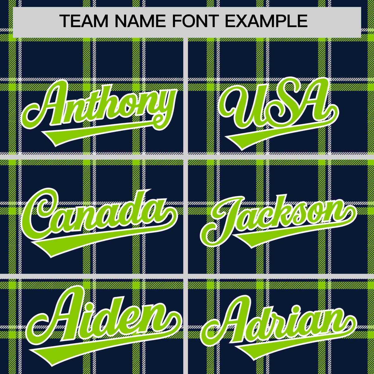 Custom Navy-Kelly Green Varsity Full-Snap Plaid Pattern Letterman Baseball Jacket