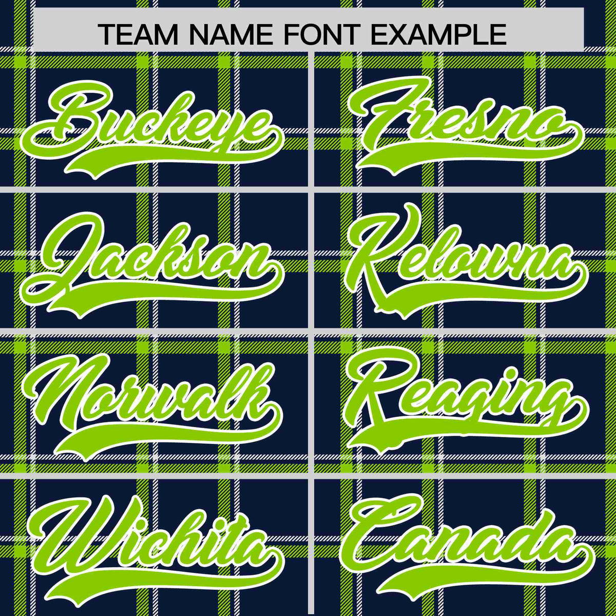 Custom Navy-Kelly Green Varsity Full-Snap Plaid Pattern Letterman Baseball Jacket