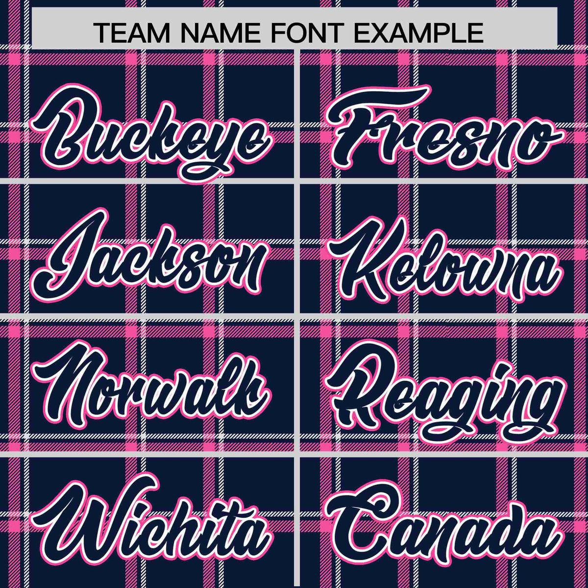 Custom Navy-Pink Varsity Full-Snap Plaid Pattern Letterman Baseball Jacket