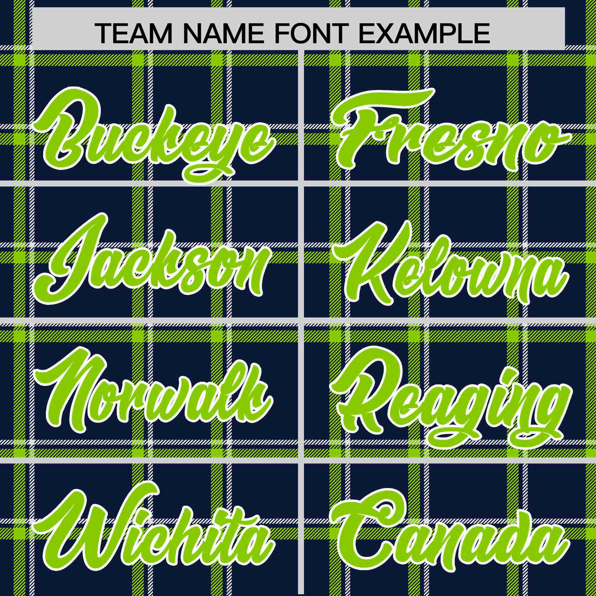 Custom Navy-Kelly Green Varsity Full-Snap Plaid Pattern Letterman Baseball Jacket