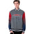 Custom Dark Gray Red-Navy Varsity Full-Snap Sleeve Gradient Fashion Letterman Baseball Jacket