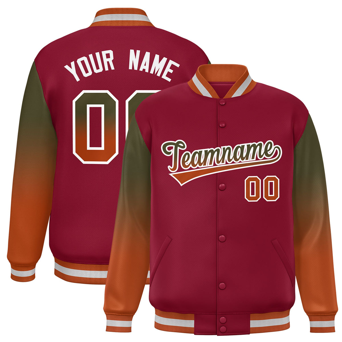Custom Crimson Olive-Munsell Varsity Full-Snap Sleeve Gradient Fashion Letterman Baseball Jacket