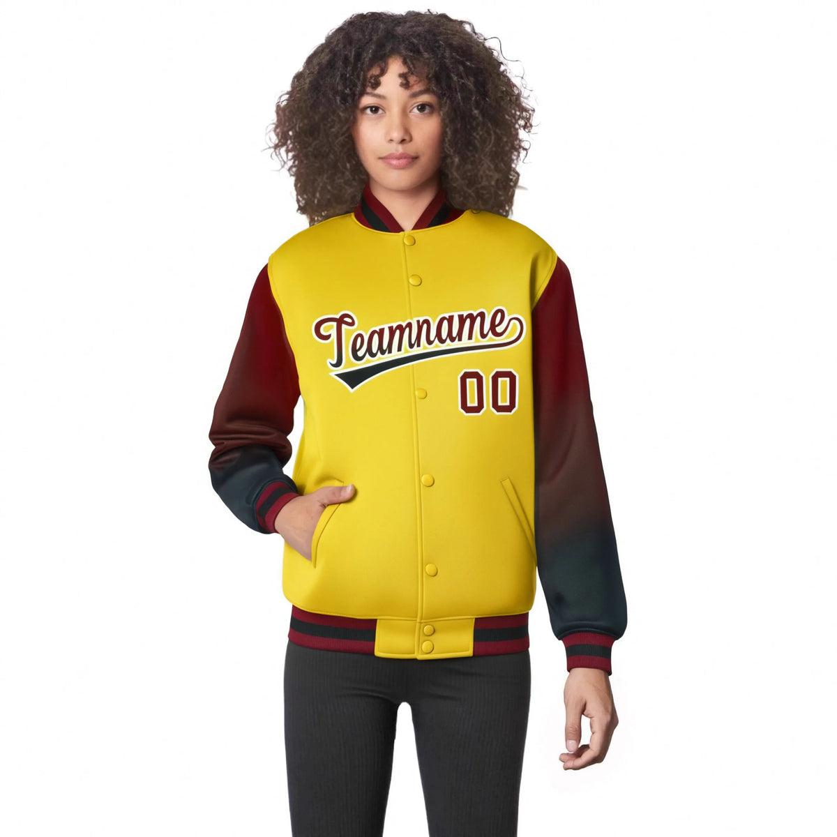 Custom Gold Crimson-Dark Gray Varsity Full-Snap Sleeve Gradient Fashion Letterman Baseball Jacket