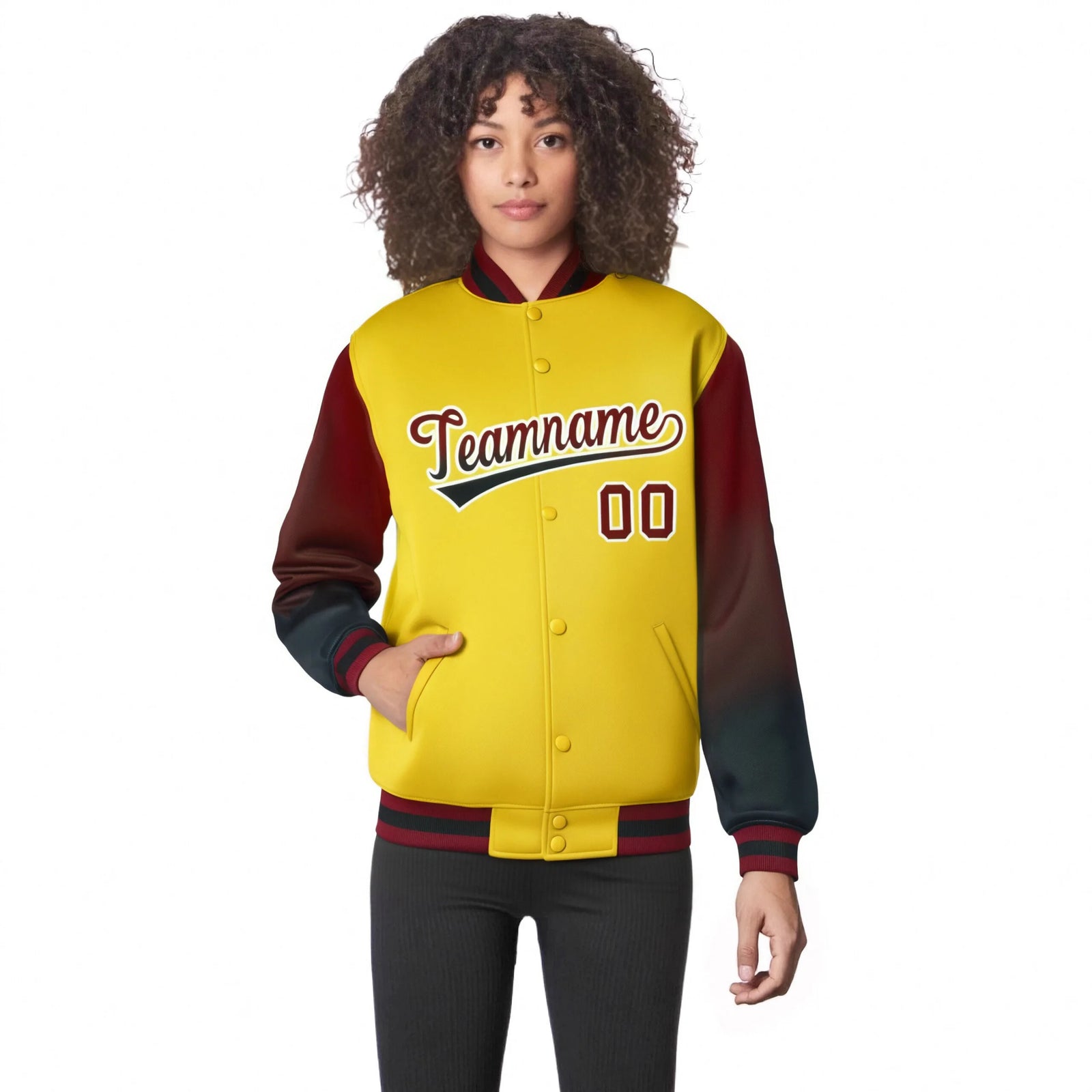 Custom Gold Crimson-Dark Gray Varsity Full-Snap Sleeve Gradient Fashion Letterman Baseball Jacket