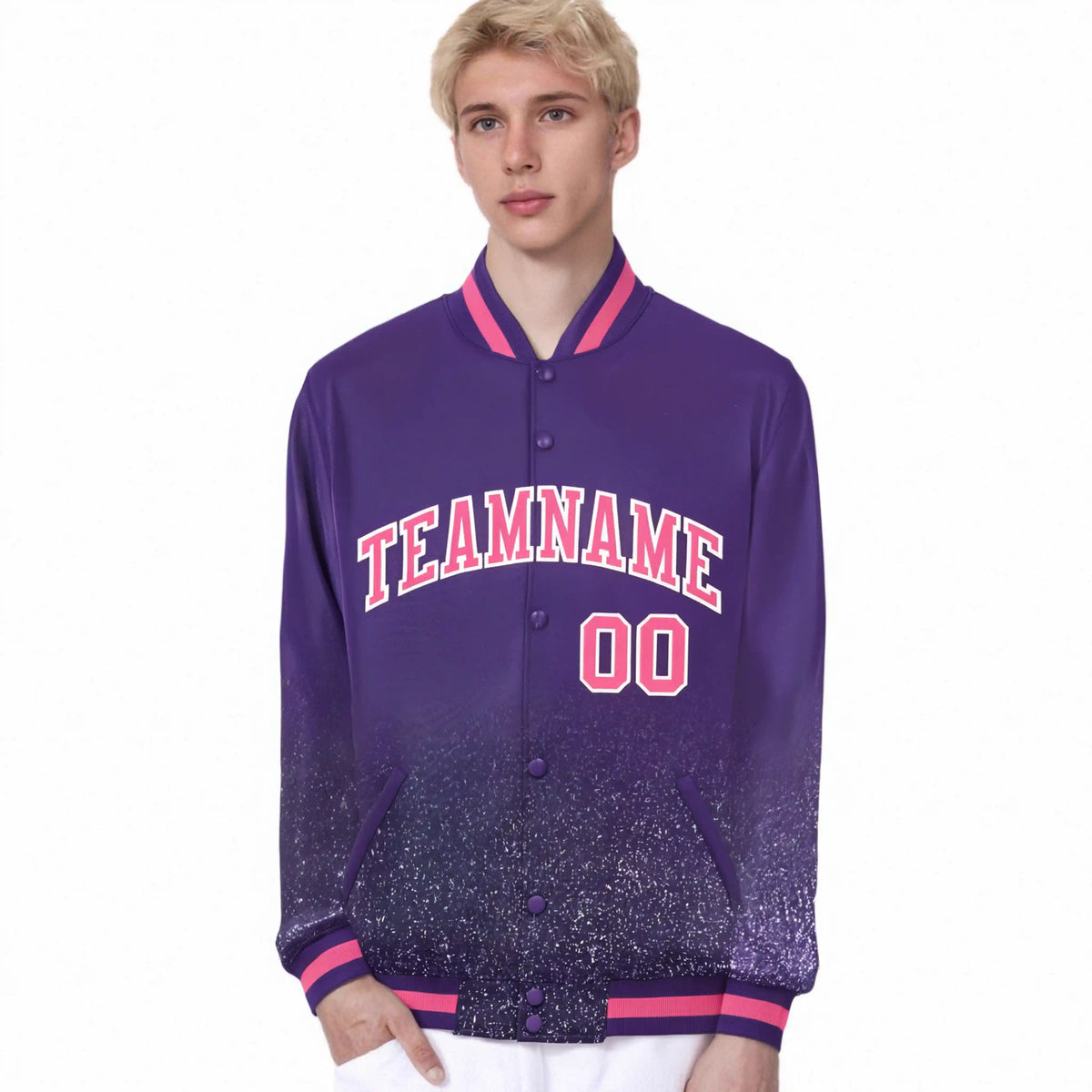 Custom Purple Varsity Full-Snap Sequins Pattern Letterman Baseball Jacket