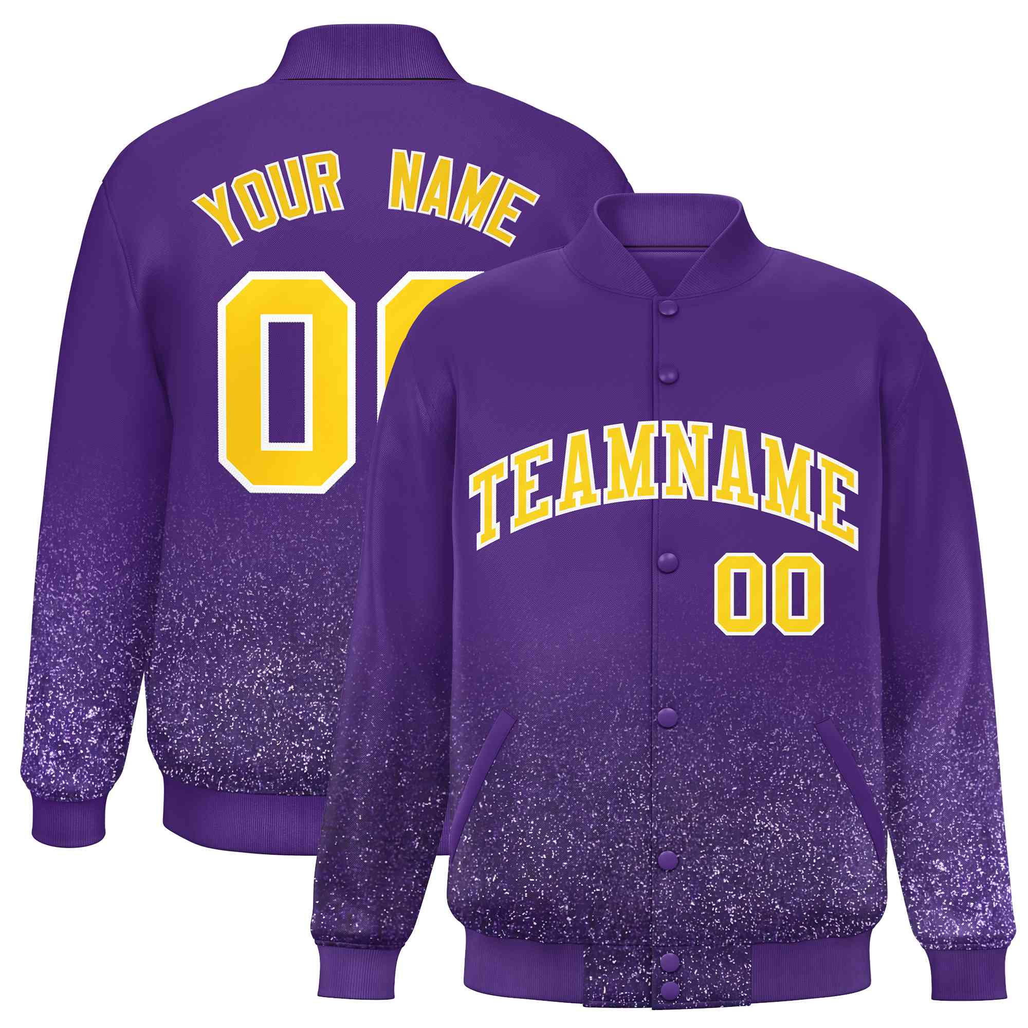 Custom Purple Varsity Full-Snap Sequins Pattern Letterman Baseball Jacket