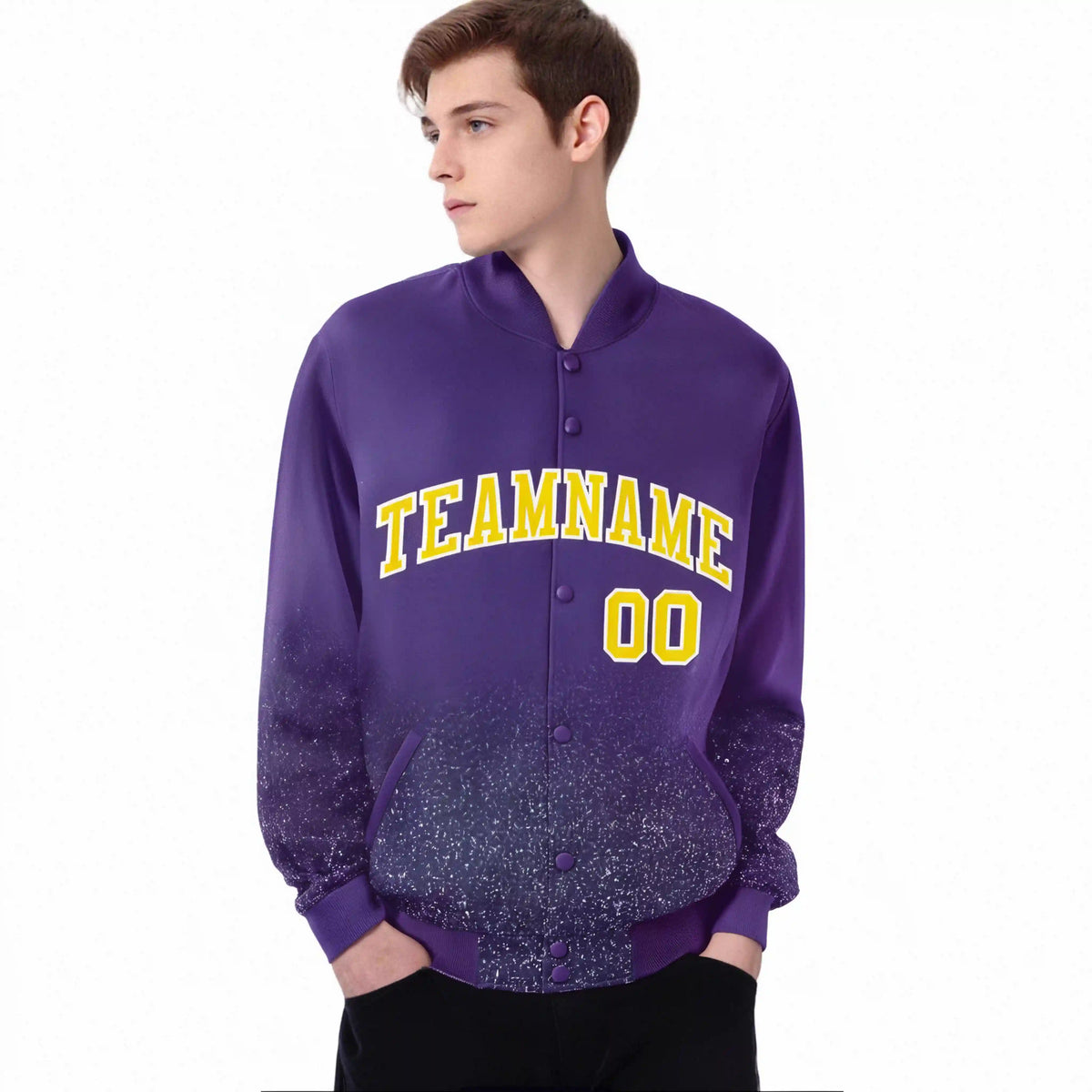 Custom Purple Varsity Full-Snap Sequins Pattern Letterman Baseball Jacket