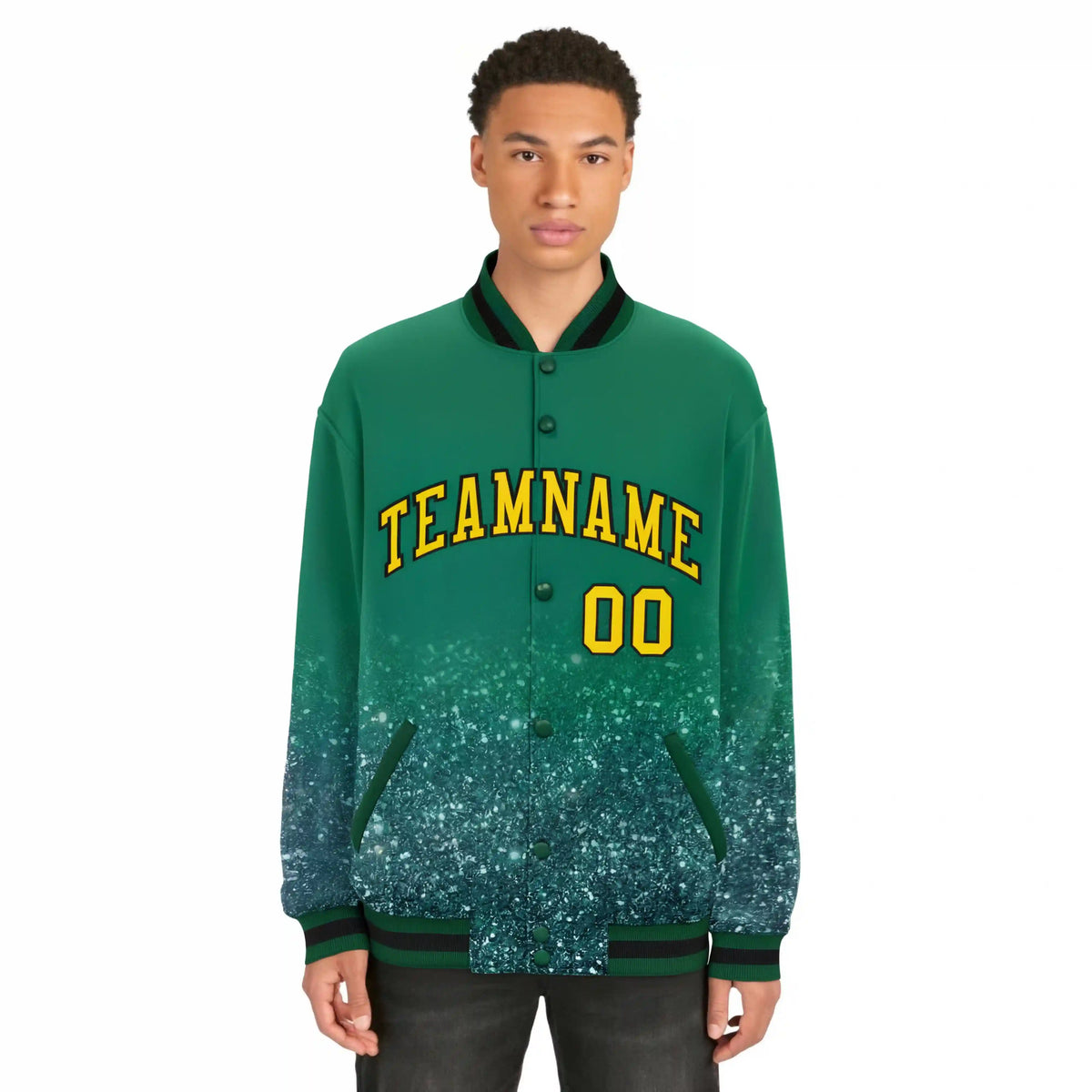 Custom Kelly Green Varsity Full-Snap Sequins Pattern Letterman Baseball Jacket