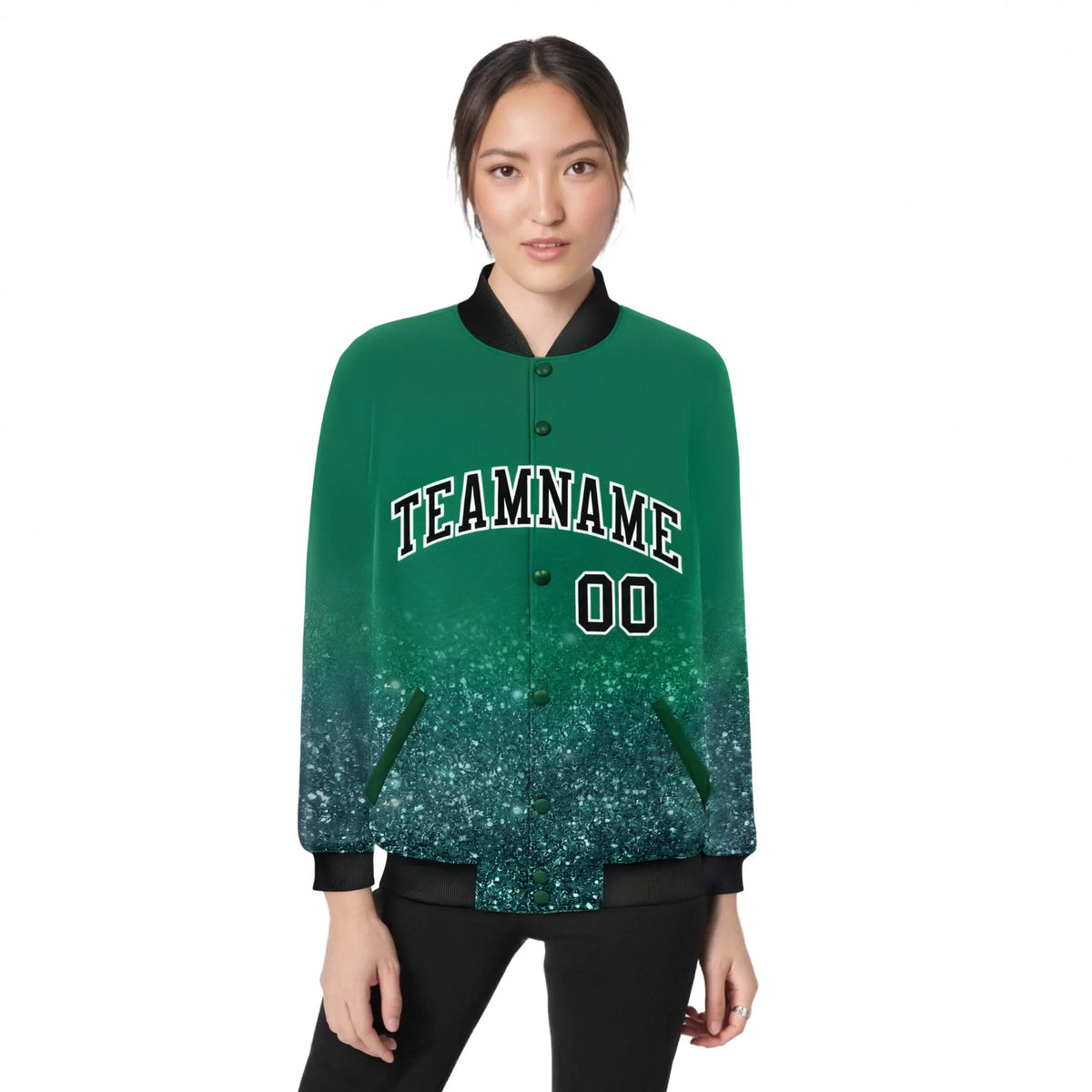 Custom Kelly Green Varsity Full-Snap Sequins Pattern Letterman Baseball Jacket