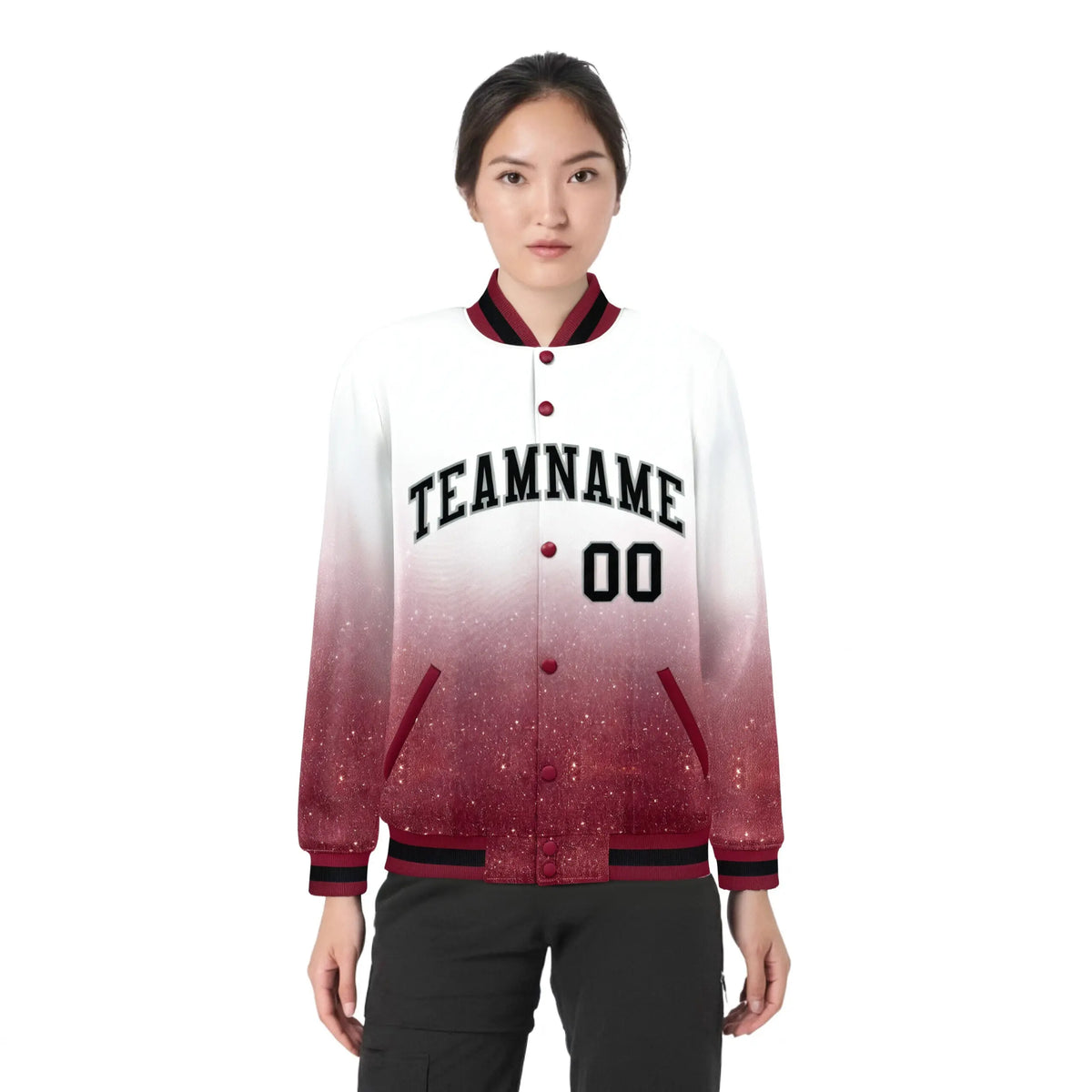 Custom White Varsity Full-Snap Sequins Pattern Letterman Baseball Jacket