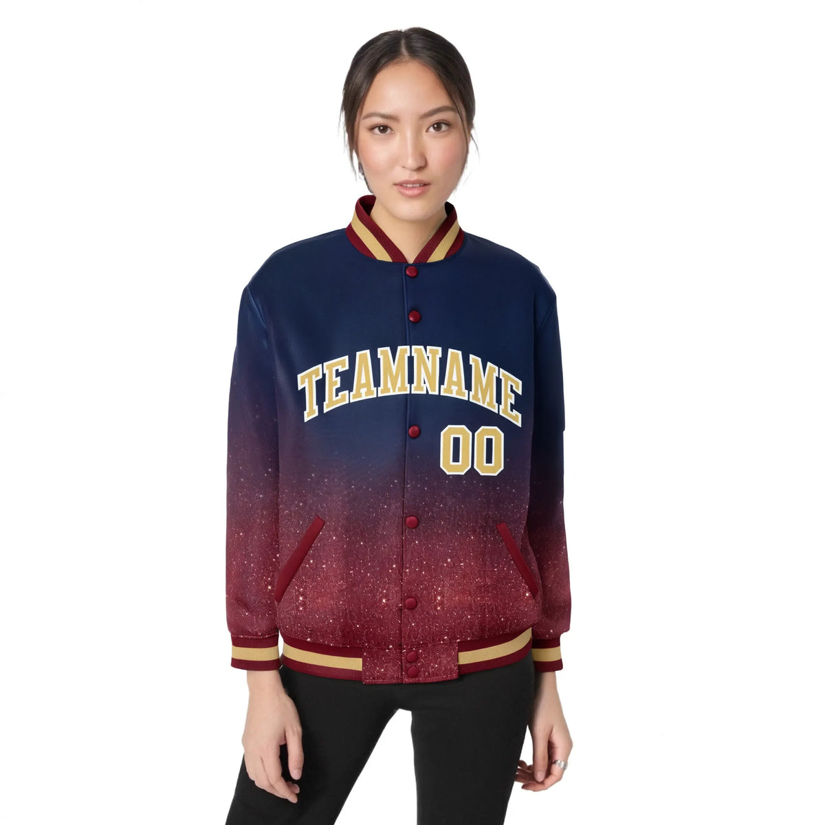 Custom Navy Varsity Full-Snap Sequins Pattern Letterman Baseball Jacket