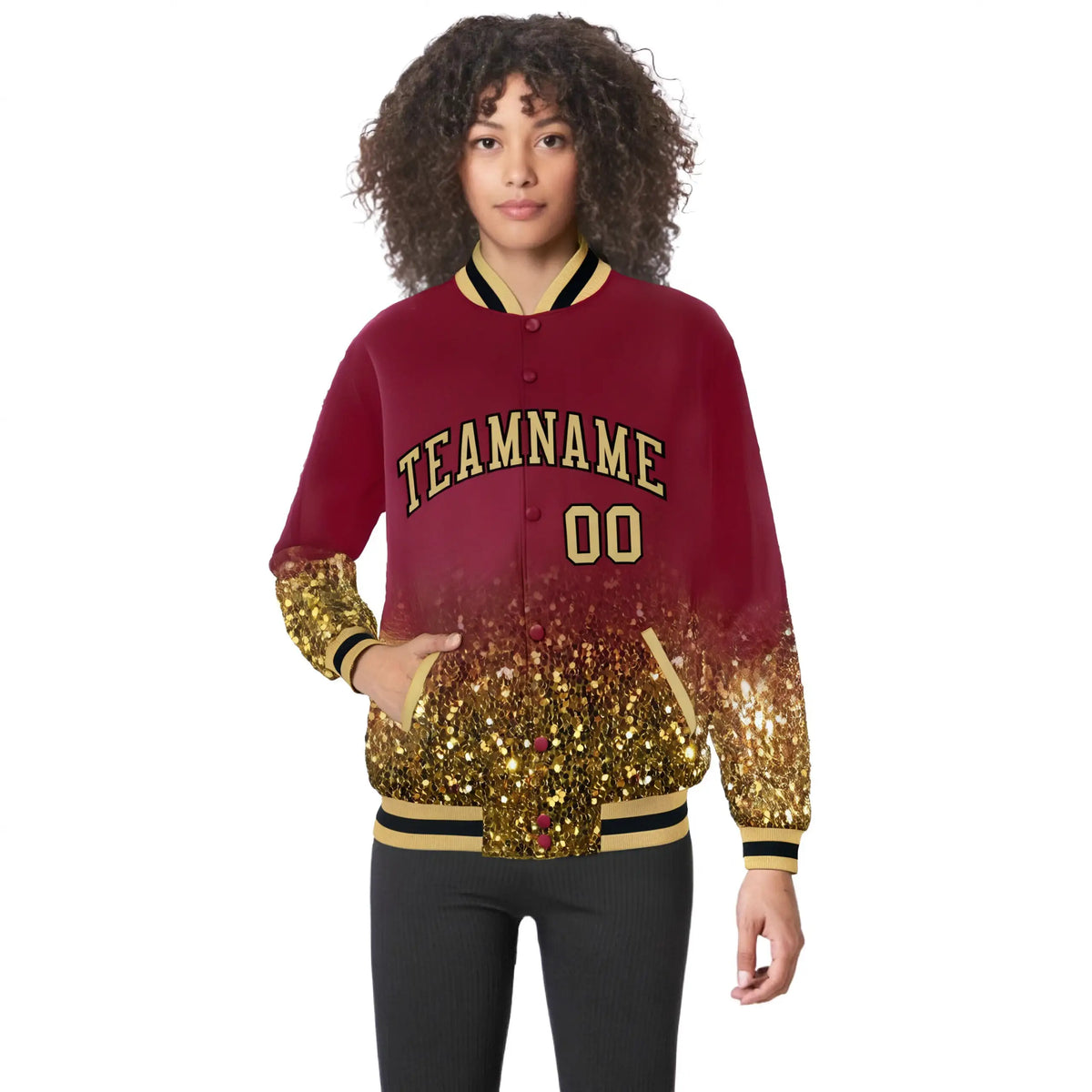 Custom Crimson Varsity Full-Snap Sequins Pattern Letterman Baseball Jacket