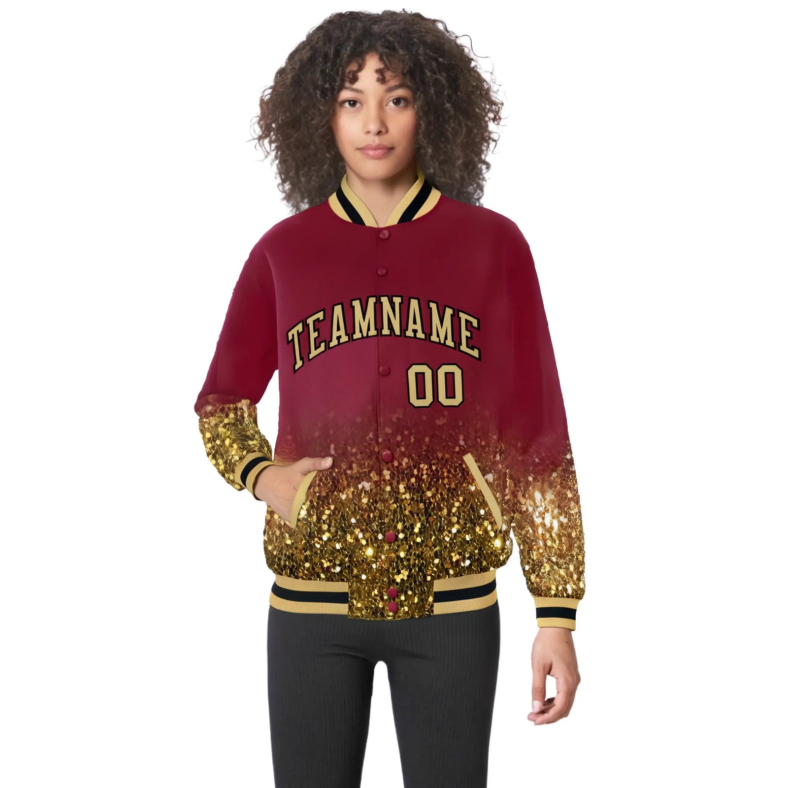 Custom Crimson Varsity Full-Snap Sequins Pattern Letterman Baseball Jacket