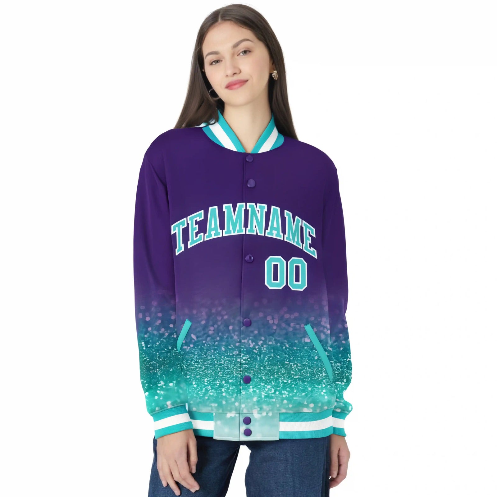 Custom Purple Varsity Full-Snap Sequins Pattern Letterman Baseball Jacket