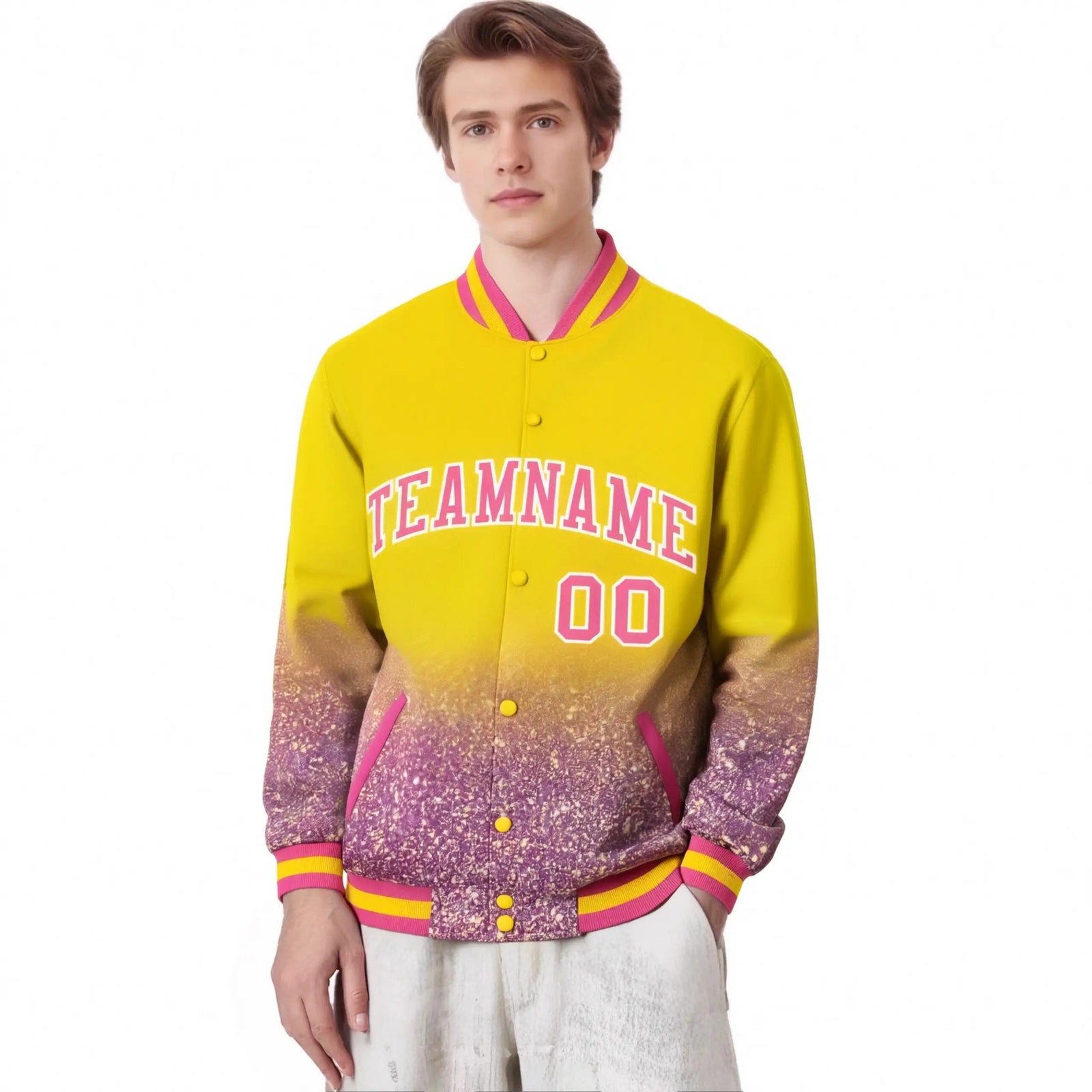 Custom Gold Varsity Full-Snap Sequins Pattern Letterman Baseball Jacket