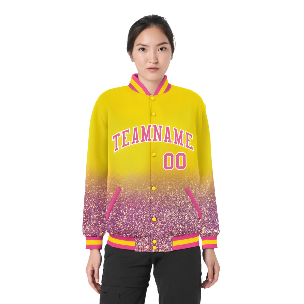 Custom Gold Varsity Full-Snap Sequins Pattern Letterman Baseball Jacket