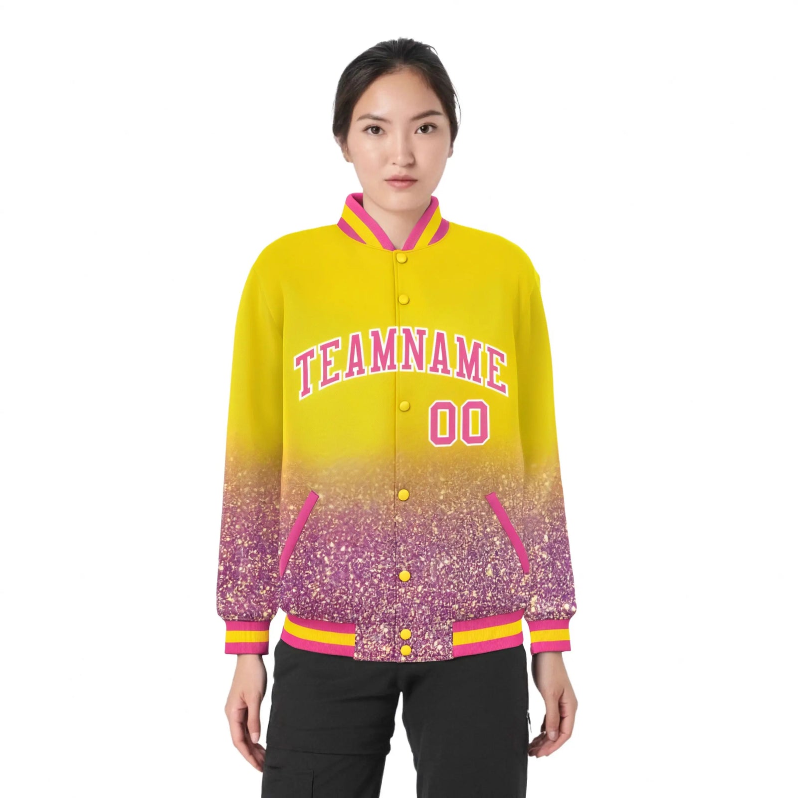 Custom Gold Varsity Full-Snap Sequins Pattern Letterman Baseball Jacket