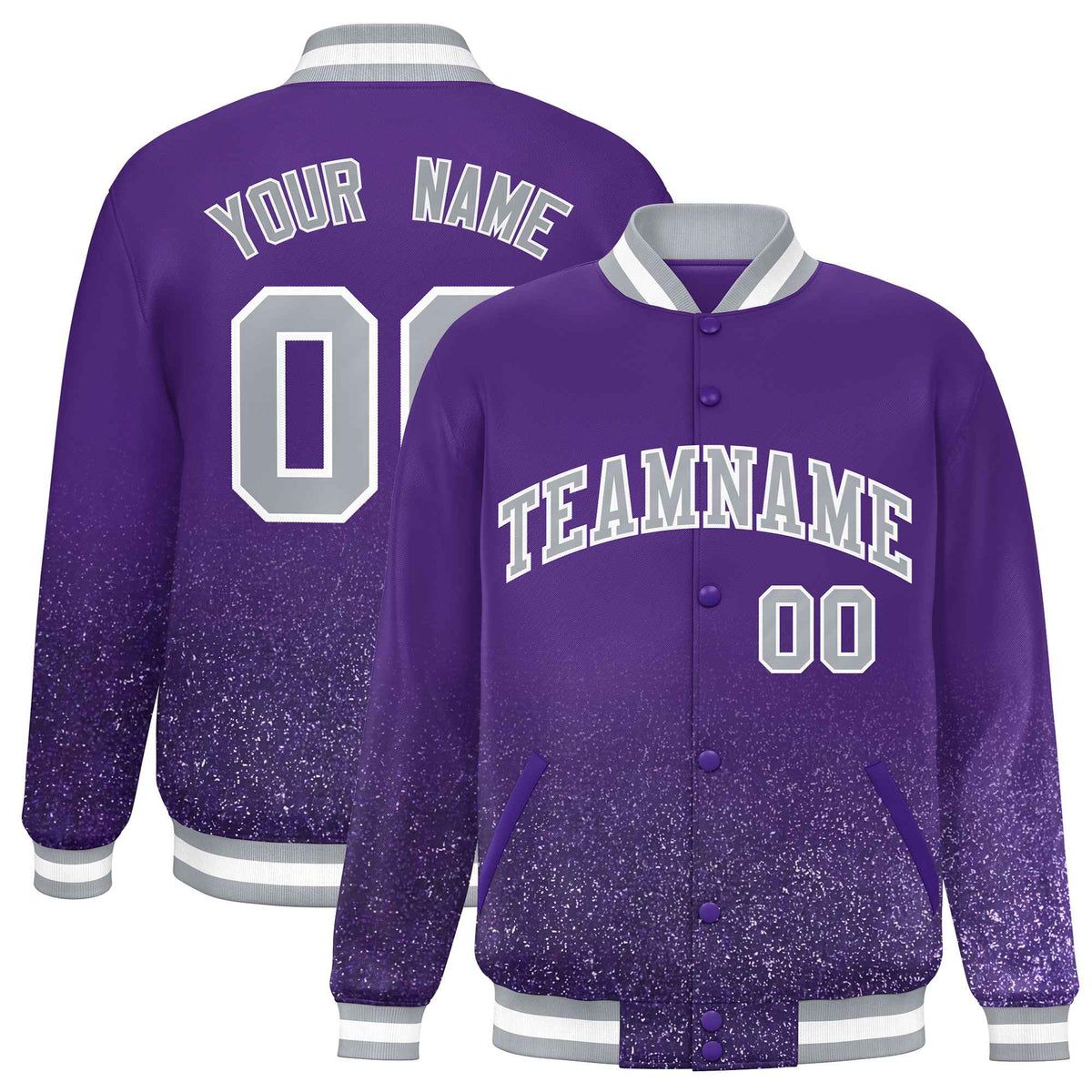 Custom Purple Varsity Full-Snap Sequins Pattern Letterman Baseball Jacket