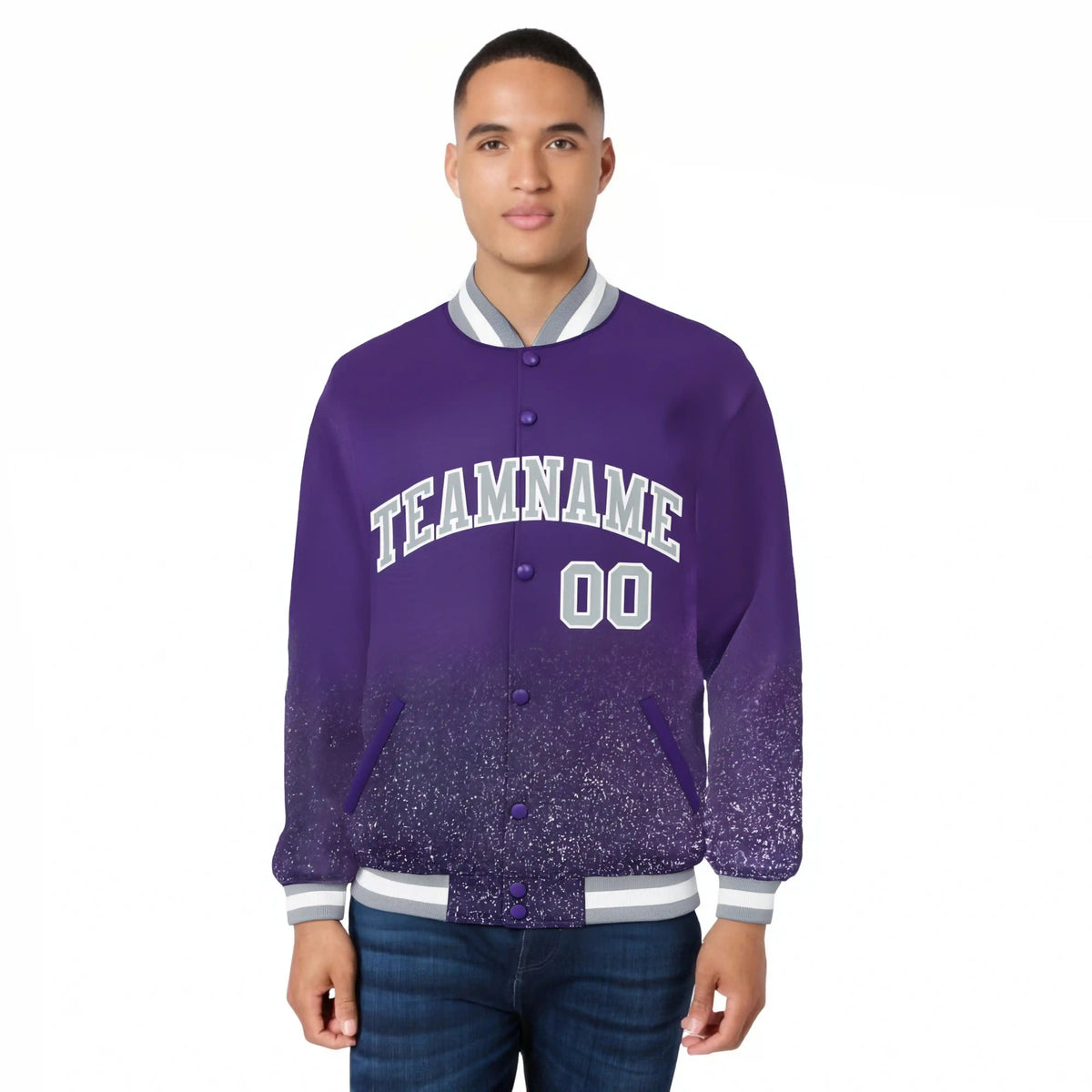 Custom Purple Varsity Full-Snap Sequins Pattern Letterman Baseball Jacket