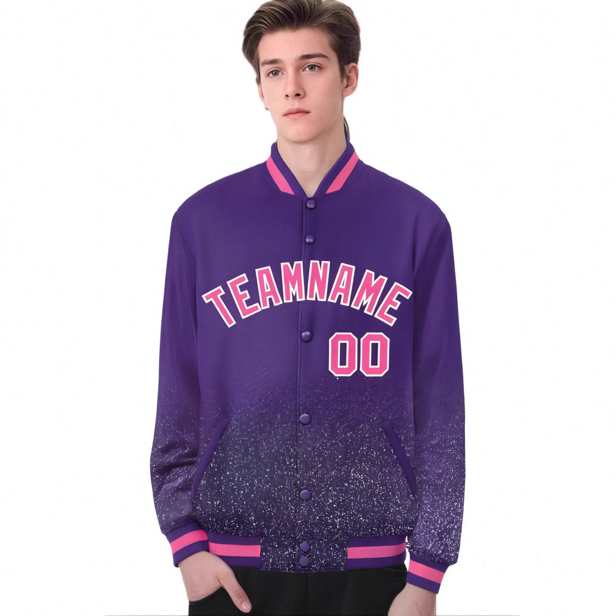 Custom Purple Varsity Full-Snap Sequins Pattern Letterman Baseball Jacket