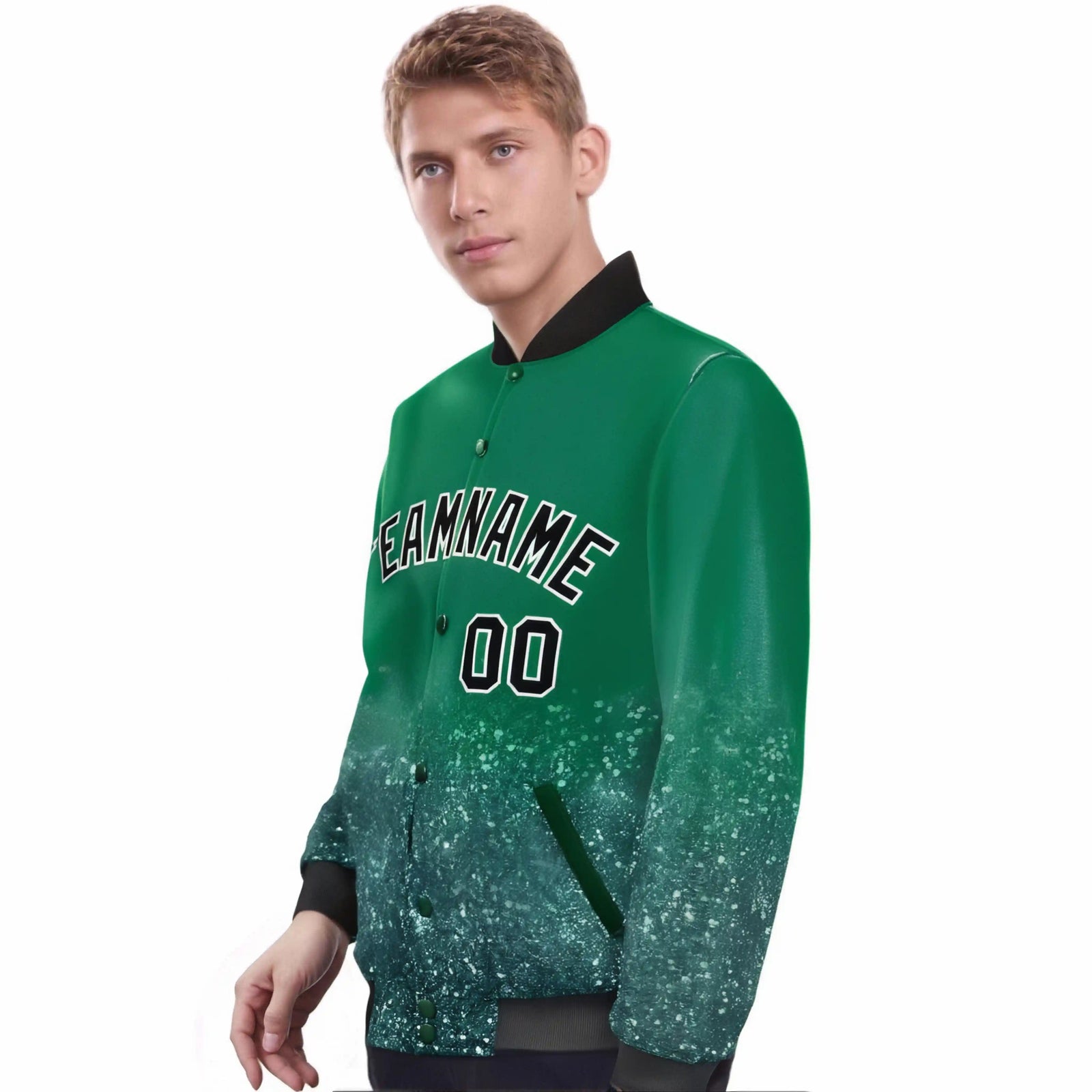 Custom Kelly Green Varsity Full-Snap Sequins Pattern Letterman Baseball Jacket