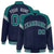 Custom Navy Aqua-White Varsity Full-Snap Color Block Letterman Jacket