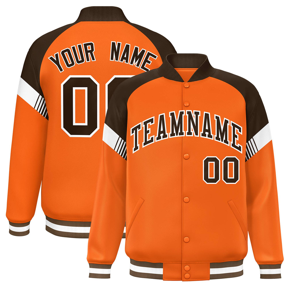 Custom Orange Brown-White Varsity Full-Snap Color Block Letterman Jacket