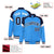 Custom Powder Blue Navy-White Varsity Full-Snap Color Block Letterman Jacket