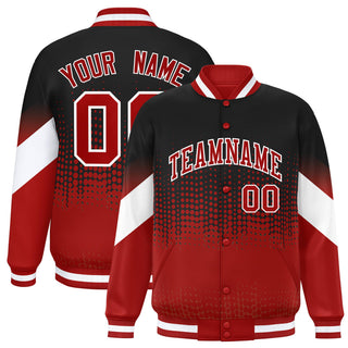 Custom Black Red Gradient Varsity Full-Snap Polka Dot Pattern Letterman Baseball Jacket - Style 1