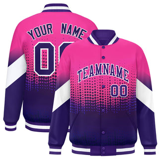 Custom Pink Purple Gradient Varsity Full-Snap Polka Dot Pattern Letterman Baseball Jacket - Style 1